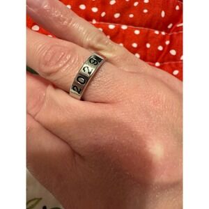 2029 Date Ring Silver Tone Stainless Steel Band Size 8.5